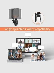 适用于手机、笔记本电脑、平板电脑相机摄影视频的自拍灯，可充电夹式环形灯便携式自拍补光灯 LED 灯，适用于手机 14 13 12 11 Pro Xs Xs Max Xr X 8、Galaxy S22、S22 Ultra 兼容大功率可充电夹式补光视频灯，带前后夹，可调节 3 种灯光模式，适用于手机、、Android、iPad、笔记本电脑，适合自拍和直播，便携式灯 - 黑色 - 查看 3