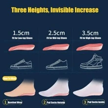 男士和女士增高鞋垫，适用于运动鞋，后跟提升记忆泡沫鞋垫 - 粉色 - 查看 6