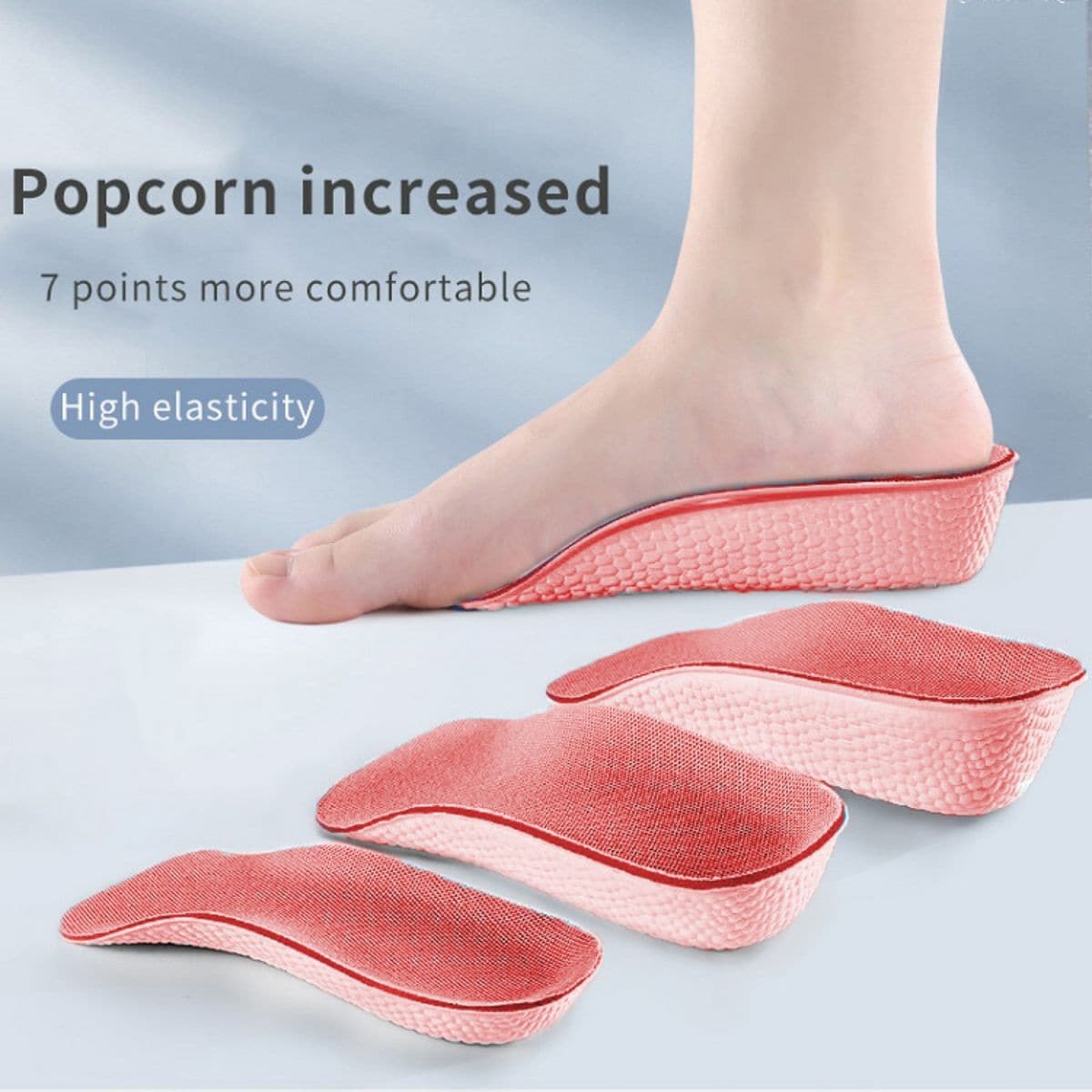 男士和女士增高鞋垫，适用于运动鞋，后跟提升记忆泡沫鞋垫 - 粉色 - 查看 1