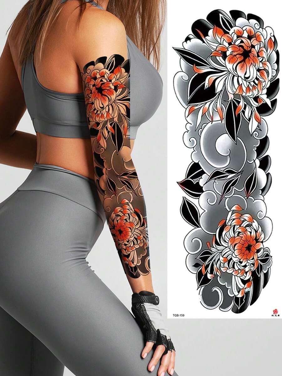 1 hoja pegatina de tatuaje con patrón floral,tatuajes maquina para tatuar tatuajes falsos - Verde - Ver 1