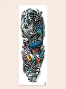 1张 Chilling Tiger 防水临时纹身贴纸全臂闪光纹身假纹身 适合女孩、男孩和女孩 - 紫色 - 查看 3