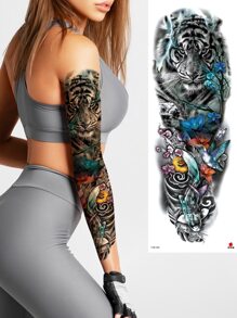 1张 Chilling Tiger 防水临时纹身贴纸全臂闪光纹身假纹身 适合女孩、男孩和女孩 - 紫色 - 查看 1