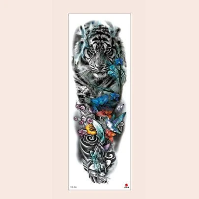 1张 Chilling Tiger 防水临时纹身贴纸全臂闪光纹身假纹身 适合女孩、男孩和女孩