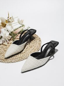 1pair New Arrival Women's Pointed Toe, Color-Block Fabric Upper, Elastic Back Strap Outdoor High Heel Sandals Valentines