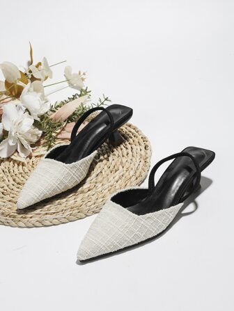 1pair New Arrival Women's Pointed Toe, Color-Block Fabric Upper, Elastic Back Strap Outdoor High Heel Sandals Valentines