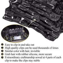 Extensiones de cabello con clip de 7 piezas, extensiones de cabello ondulado profundo de 24 pulgadas, extensiones de cabello negro con clip, piezas de cabello sintético de cabeza completa para mujeres, brillo natural (#1B) - Negro - Ver 3