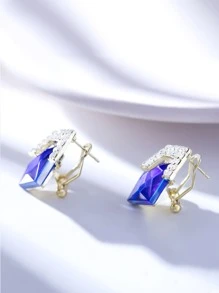 1pair Glamorous Zinc Alloy Rhinestone Decor Geometric Stud Earrings For Women For Daily Decoration - Blue - View 7