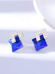 1pair Glamorous Zinc Alloy Rhinestone Decor Geometric Stud Earrings For Women For Daily Decoration - Blue - View 5