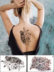 2 piezas de tatuajes temporales con patrones de tigre, león, leopardo y flor - Multicolor - Ver 2