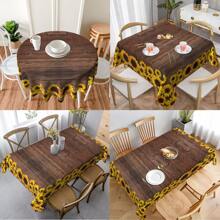 1 Miếng Hoa Hướng dương Và Nâu Gỗ In Polyester Chất xơ Khăn trải bàn Cho đám cưới , Trong nhà/Ngoài trời , Nhà hàng , Buổi tiệc , Dã ngoại , Nông thôn Phong cách Bìa bảng - màu nâu - Xem 2