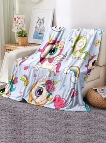 1入組獨角獸圖案法蘭絨毯子,柔軟的&舒服的蓋毯帶豹紋圖案 - 彩色 - 查看 5