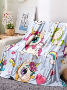 1入組獨角獸圖案法蘭絨毯子,柔軟的&舒服的蓋毯帶豹紋圖案 - 彩色 - 查看 3