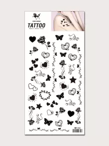 KING HORSE 1 张爱心与花朵图案纹身贴纸 - 黑色 - 查看 6