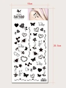 KING HORSE 1 张爱心与花朵图案纹身贴纸 - 黑色 - 查看 7