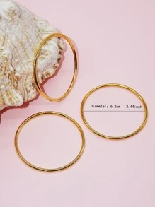 Solid Zinc Alloy Glossy Fashionable Bold Circle Open Bangle, Classic Accessory - Gold - View 3