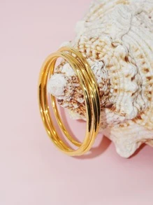 Solid Zinc Alloy Glossy Fashionable Bold Circle Open Bangle, Classic Accessory - Gold - View 2