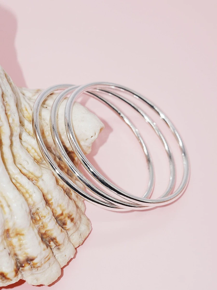 Solid Zinc Alloy Fashionable Classic All-match Circle Wide Cuff Bangle - Silver - View 1