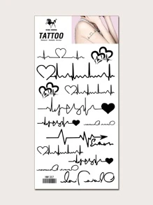 KING HORSE Heartbeat Pattern Tattoo Sticker - Black - View 7
