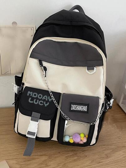 ZAOSHANGHAO 大容量、防水、轻便 新款撞色字母印花时尚背包带吊坠 适合少女、女大学生 非常适合学校、大学、初中、高中、返校 学校背包、书包、书包、大背包、大容量、便携、轻便、经典休闲，适合少女、女大学生、男孩和男孩，非常适合返校、开学第一天、大学、初中、高中、购物、度假