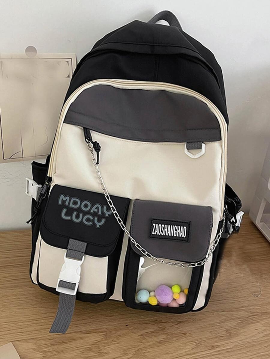 ZAOSHANGHAO Colorful Outdoor Leisure Versatile Shopping Travel Vacation Large Capacity College Backpack With Accessories Random - Black - View 1