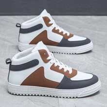 男士休闲白色高帮运动鞋，防滑运动鞋，厚底运动鞋