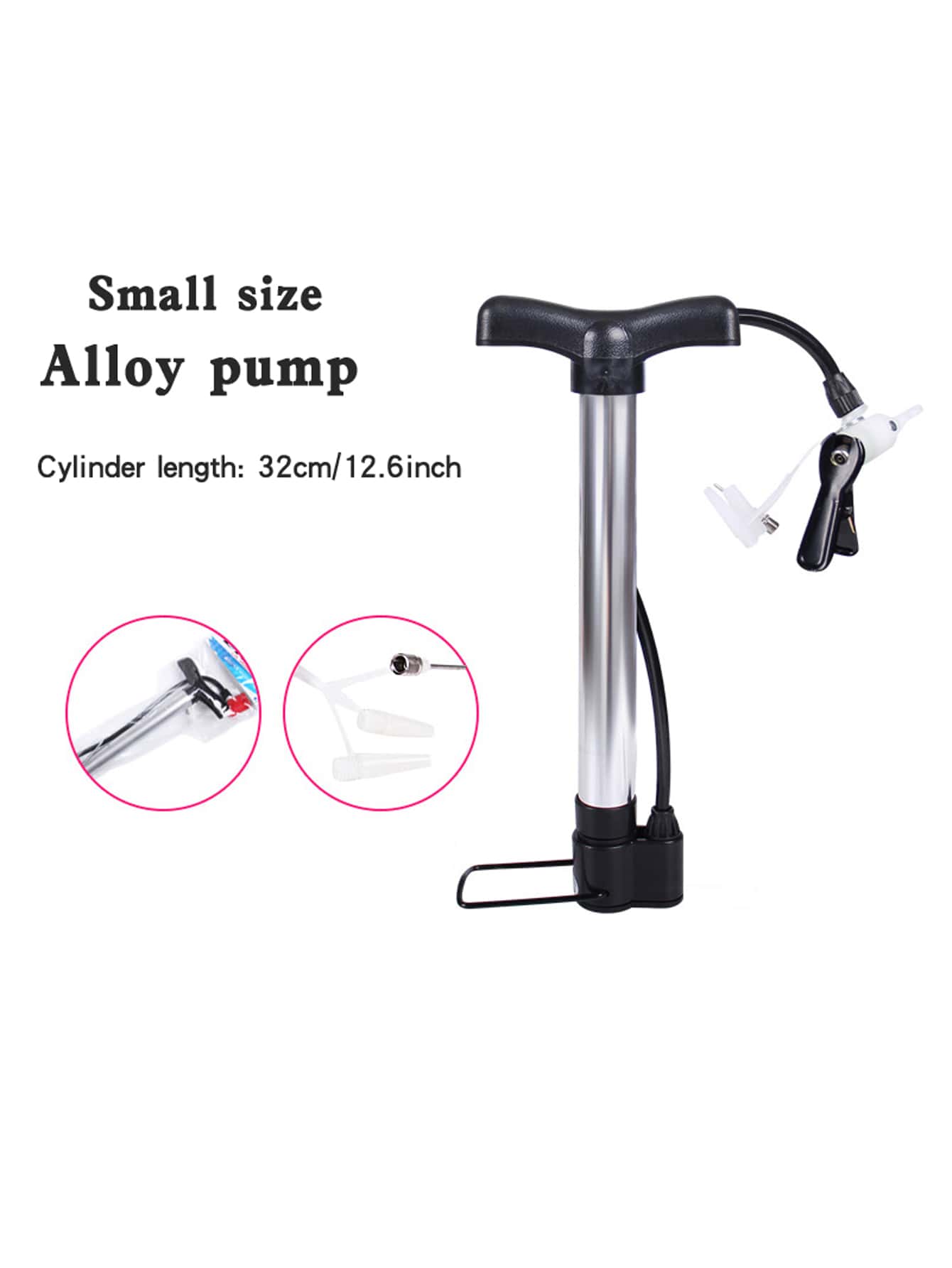 1pc Silver Alloy Inflator Pump For Bikes, Basketballs, Volleyballs, Soccer Balls, Swimming Rings, And Balloons - Silver - View 1