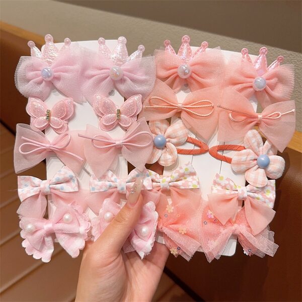 10pcs Children's Cute Hair Clip & Accessory Set With Light Pink Flower
