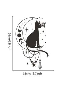 1 Stück kreative Katze & Schmetterling Silhouette Wandaufkleber mit Mond Design, Aufkleber, Wandtattoo, Vinyl Aufkleber für Heim Dekorationen, Frühlings Dekorationsartikel um Ihr Zuhause aufzufrischen, Rama Dekorationsaufkleber - Schwarz - Übersicht 6