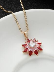 3入組/套奢華紅色的方晶鋯石花&向日葵形耳環,項鍊&吊墜套裝適合女士約會首飾類