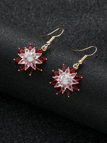 3入組/套奢華紅色的方晶鋯石花&向日葵形耳環,項鍊&吊墜套裝適合女士約會首飾類