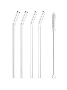 8Pcs Colorful Glass Straws With 2 Cleaning Brushes - 8mm Reusable Drinking Straws, 4 Straight & 4 Bent, Party Supplies For Smoothies, Cocktails, Iced Coffee, Perfect Gift For Home, Weddings, Or Events