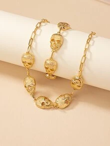 1套金屬骷髏頭造型項鍊和手鏈套裝,獨特時尚珠寶