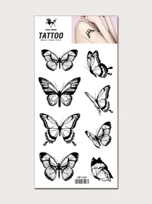KING HORSE Etiqueta engomada del tatuaje, 1 hoja de patrón de mariposa tatuajes temporales para mujeres, pegatinas de tatuaje para adultos, mariposa de flor de tatuaje realista, para mujeres y niñas - Negro - Ver 5