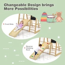 Costway Indoor Playground Climbing Gym Kids Wooden 8 in 1 Climber Playset  for Children - Camel - View 6