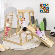 Costway Indoor Playground Climbing Gym Kids Wooden 8 in 1 Climber Playset  for Children - Camel - View 2