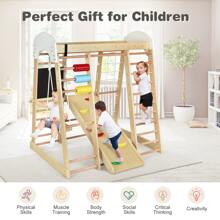 Costway Indoor Playground Climbing Gym Kids Wooden 8 in 1 Climber Playset  for Children - Camel - View 7