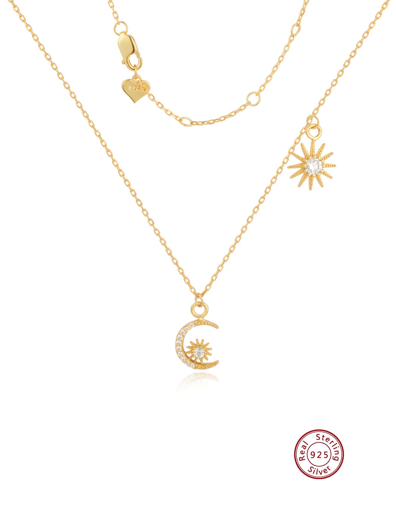 1入組時尚925 銀太陽&月亮吊墜項鍊帶氧化鋯裝飾用品適用於女性每天穿戴 - 彩色 - 查看 1