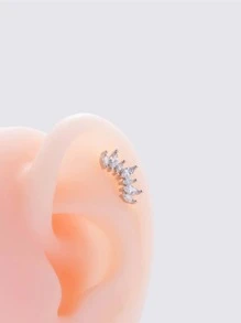 1pc Simple & Stylish & Versatile Stainless Steel Ear Stud With Crown Design And Micro-set Rhinestone, For Cartilage Piercing - Silver - View 5