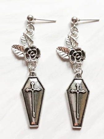 2入組復古合金黑色哥特式玫瑰交叉耳環合適的適合女士