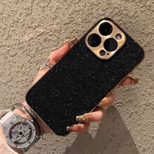 Shockproof Rhinestone Glitter 1 Frosted Feel Electroplated Frame Veneer Rhinestone Mobile Phone Case Waterproof Anti-Fall Scratch Resistant Birthday Gift - Black - View 5