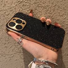 Shockproof Rhinestone Glitter 1 Frosted Feel Electroplated Frame Veneer Rhinestone Mobile Phone Case Waterproof Anti-Fall Scratch Resistant Birthday Gift - Black - View 6