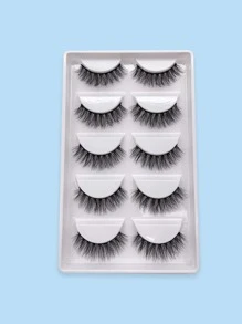 5 pares natural fibra largo , ligero , 3d rizado & denso Pestañas postizas - Negro - Ver 1