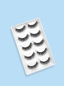 5 pares natural fibra largo , ligero , 3d rizado & denso Pestañas postizas - Negro - Ver 2
