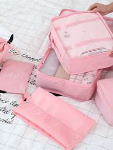 7Pcs/Set Travel Storage Bag, Portable Clothes Storage Bag Luggage Packing Bag For Shoes Cosmetic Bag Travel Essentials For Travel Backpack Travel Bag Luggage Suitcase Travel Gear Back To School Moving Bags Organizer - Pink - View 5