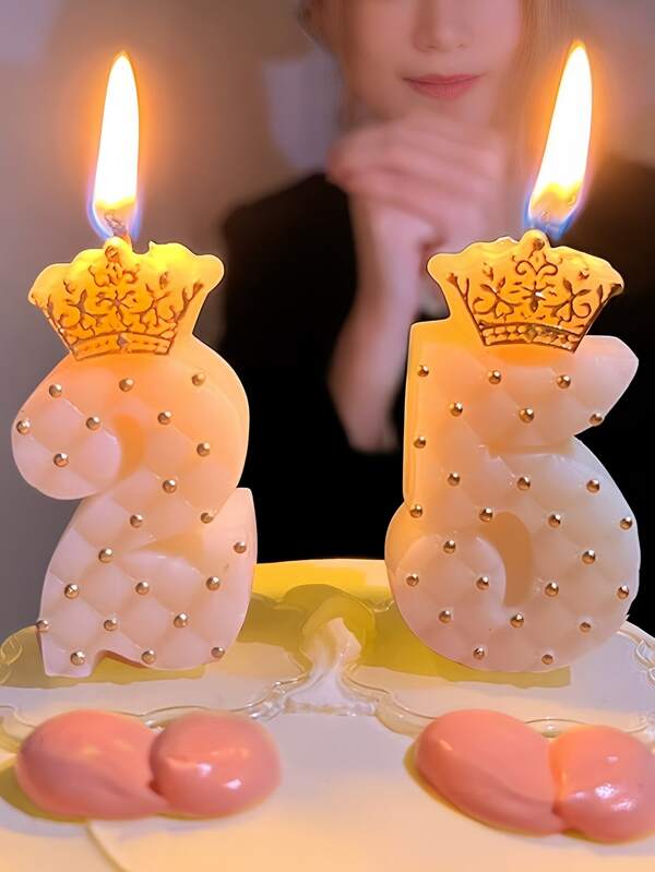 1pc White Crown Shaped Rhinestone Mesh 0-9 Birthday Cake Candle Decoration Candle,