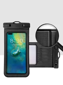 Linen Texture Airbag Design Shockproof Waterproof Mobile Phone Bag, Swimming Neck Hanging Sealed Phone Case, Transparent Diving Outdoor Floating Swimming Touchscreen Phone Protector For Device With Screen Size Within 7.5 Inches, Beach Essentials, Beach Accessories, Pool Float - Black - View 4