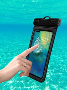 Linen Texture Airbag Design Shockproof Waterproof Mobile Phone Bag, Swimming Neck Hanging Sealed Phone Case, Transparent Diving Outdoor Floating Swimming Touchscreen Phone Protector For Device With Screen Size Within 7.5 Inches, Beach Essentials, Beach Accessories, Pool Float - Black - View 3