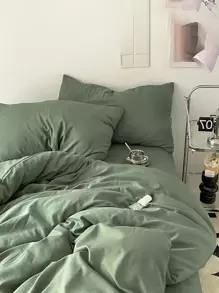 3pcs Green Soft & Comfortable Bedding Set (1 Duvet Cover + 2 Pillowcases), Suitable For Bedroom And Guest Room