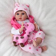 22" Silicone Reborn Baby Dolls,Sweet Girl Realistic Doll Soft Vinyl Body with Giraffe Toy and Bottles,Newborn Babies Dolls Gift for Kids Age 3+ - 粉色 - 查看 1