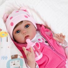 22" Silicone Reborn Baby Dolls,Sweet Girl Realistic Doll Soft Vinyl Body with Giraffe Toy and Bottles,Newborn Babies Dolls Gift for Kids Age 3+ - 粉色 - 查看 2